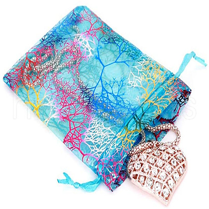 Rectangle Printed Organza Drawstring Bags CON-PW0001-058B-03-1