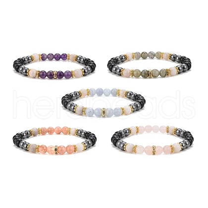 Round Gemstone Stretch Bracelets Sets BJEW-JB09130-1