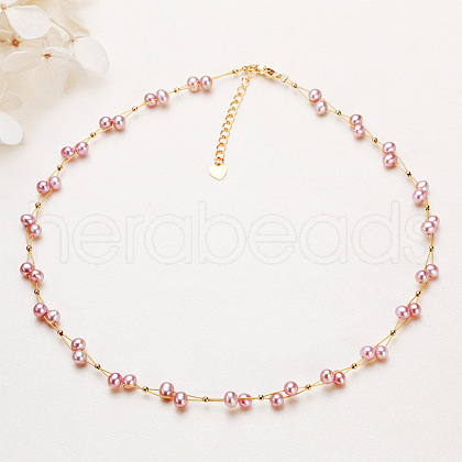 Mother's Day Jewellery Brass & Round Natural Freshwater Pearl Handmade Beaded Necklaces WG42834-02-1