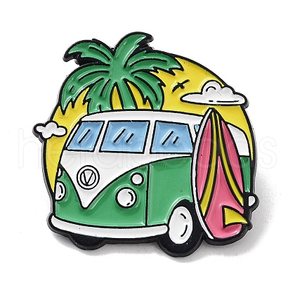 Summer Vacation Series Bus with Coconut Tree Alloy Enamel Pin Brooch JEWB-C029-09C-1