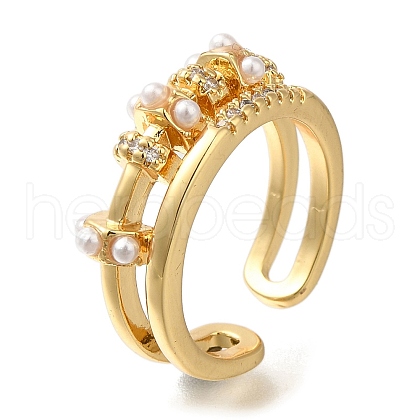 Rack Plating Brass Micro Pave Cubic Zirconia Open Cuff Rings for Women RJEW-S244-03G-A-1
