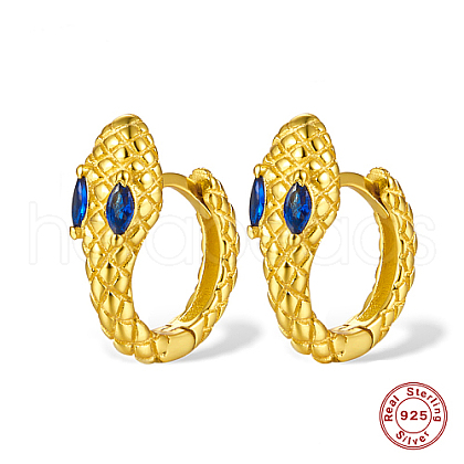 Snake Shape Real 18K Gold Plated 925 Sterling Sliver Micro Pave Cubic Zirconia Hoop Earrings DI7310-1-1