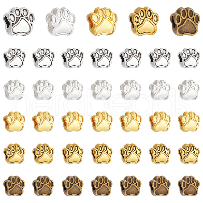 Unicraftale 50Pcs 5 Colors Tibetan Style Zinc Alloy Dog Paw Prints European Beads MPDL-UN0001-02-1