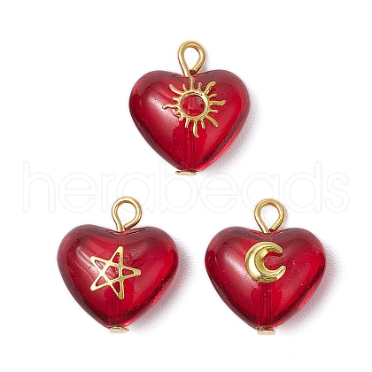 3Pcs 3 Styles Brass Glass Heart Pendants PALLOY-JF03688-01-1