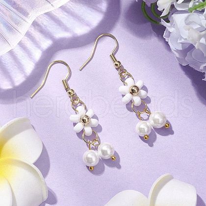 Shell Pearl Beads & Glass Seed Dangle Earrings EJEW-MZ00310-03-1
