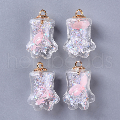 Bear Paw Transparent Glass Pendants GLAA-S181-10B-1