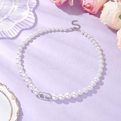 Glass & Plastic Imitation Pearl Round Graduated Beaded Necklaces NJEW-JN05206-1