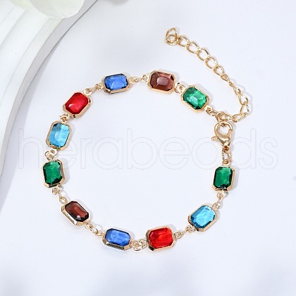 Brass Glass Link Chain Bracelets for Women WGAE243-03-1