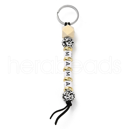 Mother's Day Wood and Plastic Beads Keychain Decorationes KEYC-B016-02-1