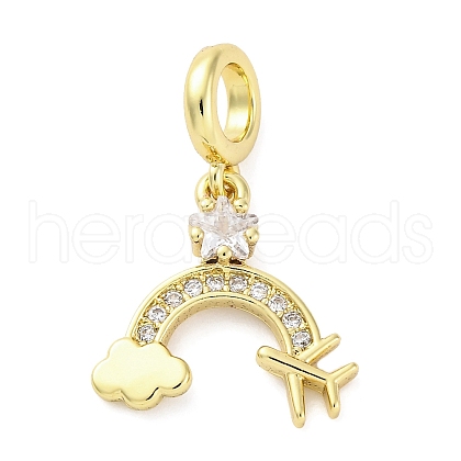 Brass Micro Pave Cubic Zirconia European Dangle Charms KK-D325-09G-1