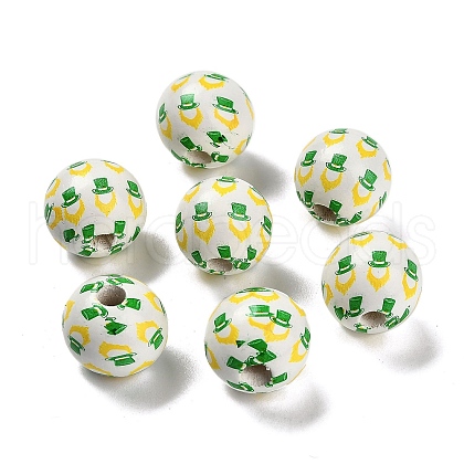 St. Patrick's Day Series Printed Schima Wood European Beads WOOD-V002-01B-1