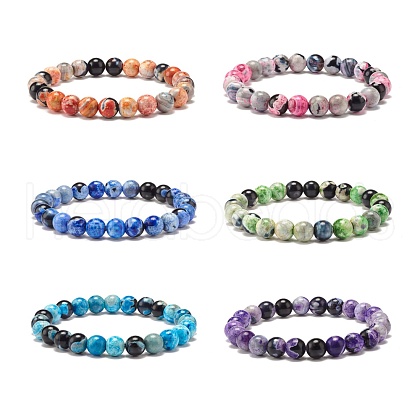 Dyed Natural Fire Crackle Agate Bead Stretch Bracelets BJEW-JB07519-1