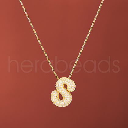 Brass Micro Pave Clear Cubic Zirconia Initial Pendant Necklaces for Women FS-WGDC51D-19-1