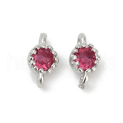 Brass Cubic Zirconia Flat Round Connector Charms KK-H204-02P-05-1