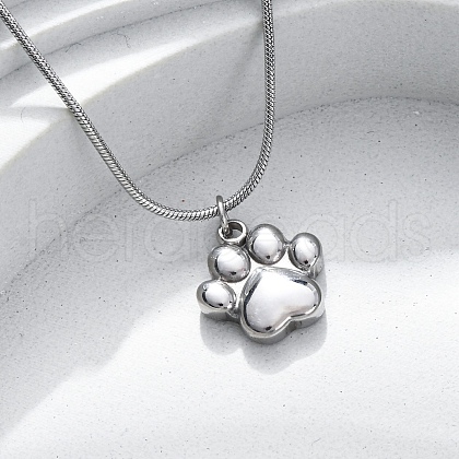 304 Stainless Steel Dog Paw Print Pendant Necklaces for Women NJEW-Z044-13P-1