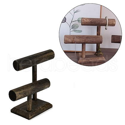 2-Tier Wood T Bar Bracelet Display Stands BDIS-F005-02B-1