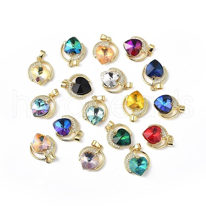 Real 18K Gold Plated Rack Plating Brass Micro Pave Clear Cubic Zirconia Pendants KK-C015-20G-1