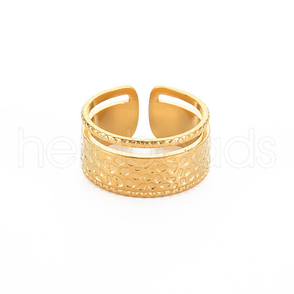 Ion Plating(IP) 304 Stainless Steel Hammered Open Cuff Ring for Women RJEW-S405-221G-1