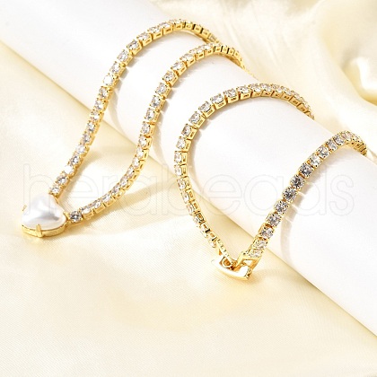 Brass Pave Clear Cubic Zirconia Tennis Necklaces NJEW-K287-02G-1