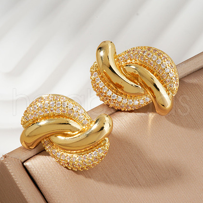 Elegant Brass Clear Cubic Zirconia Twist Stud Earrings NN5880-1-1