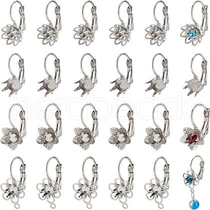 CHGCRAFT 40Pcs 4 Styles  304 Stainless Steel Leverback Earring Cabochon Setting Findings STAS-CA0001-33-1