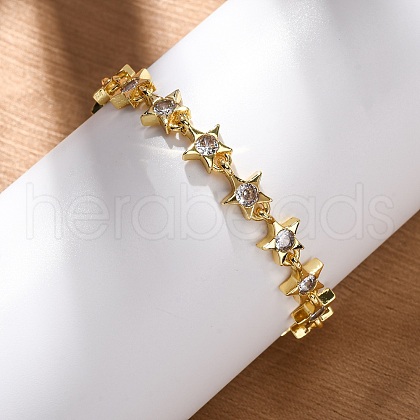 Brass Micro Pave Clear Cubic Zirconia Link Bracelets for Women BJEW-D342-01G-1