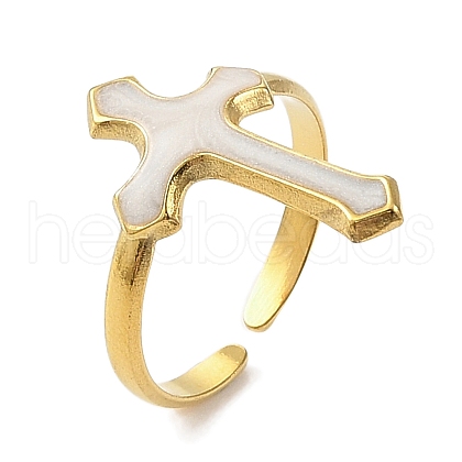 Ion Plating(IP) 304 Stainless Steel Enamel Open Cuff Rings for Women RJEW-F166-54G-01-1