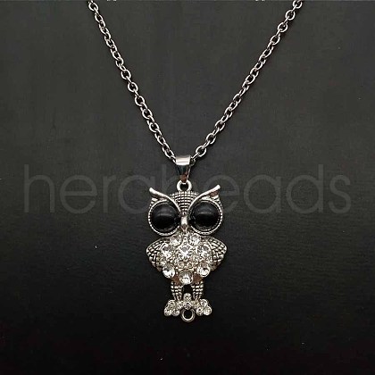 Alloy Jet Rhinestone Cute Creative Owl Pendant Necklaces for Women OA8083-1