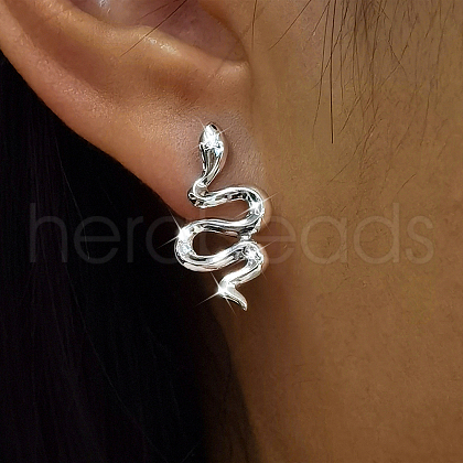 S925 Sterling Silver Clear Cubic Zirconia Snake Stud Earrings QQ4809-1