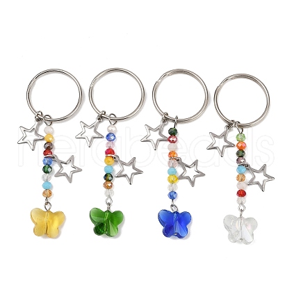 4Pcs Butterfly Glass Pendant Keychain KEYC-JKC01204-1