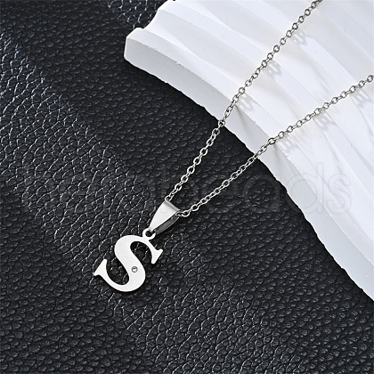 201 Stainless Steel Crystal Rhinestone Initial Pendant Necklaces FS-WG28760-21-1