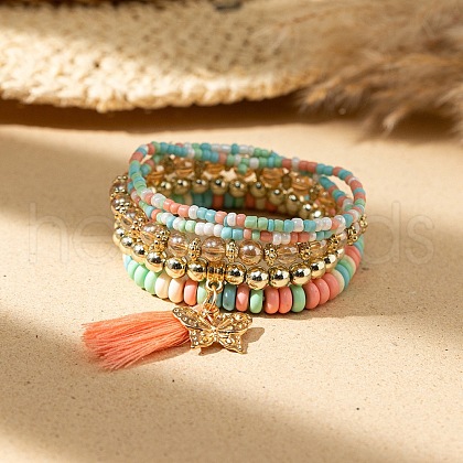 Bohemian Vacation Style Glass Beaded Charms Bracelets Set for Women VJ2934-10-1