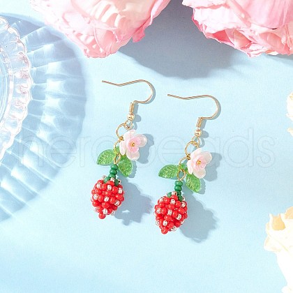 Flower 304 Stainless Steel Glass Seed Beads Dangle Earrings EJEW-MZ00470-01-1