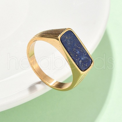 316L Stainless Steel Natural Lapis Lazuli Finger Rings for Women RJEW-U054-02C-03G-1