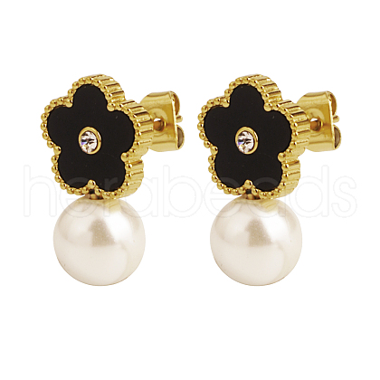 Stylish Stainless Steel Flower Pearl Pendant Stud Earrings for Women BL3923-1-1