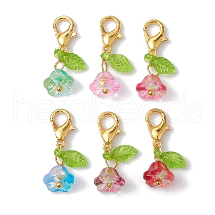 30Pcs 6 Styles Flower & Leaf Acrylic Pendant Decorations HJEW-JM01364-01-S-1-1