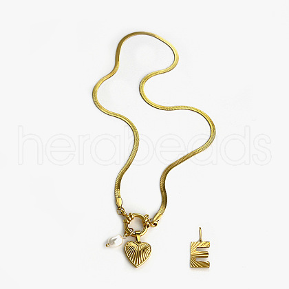 304 Stainless Steel Letter and Heart Pendant Necklaces for Women FS-WG694DF-05-1
