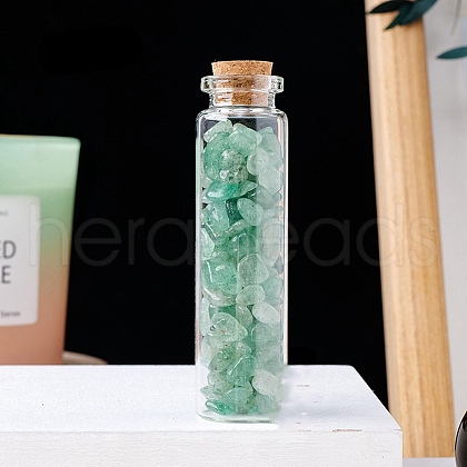 Natural Aventurine Chips in a Glass Bottle with Cork Cover PW-WG28850-06-1
