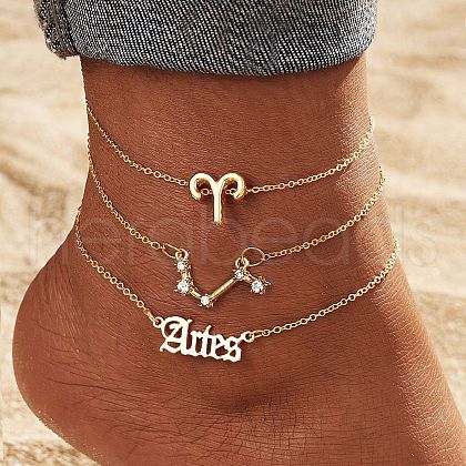 Alloy Crystal Rhinestone 3 Layer Constellations Link Chain Anklets for Women FS-WGFDDF7-03-1
