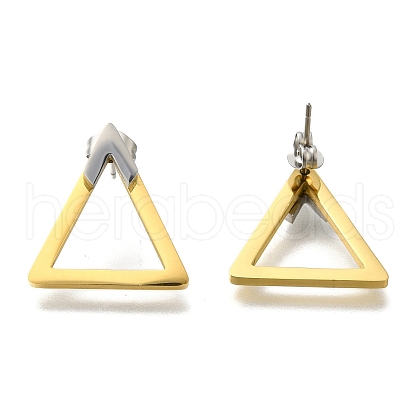 Ion Plating(IP) 304 Stainless Steel Hollow Triangle Stud Earrings EJEW-C118-05B-1