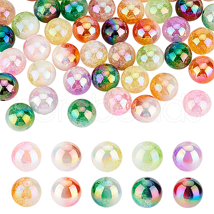   60Pcs 10 Colors UV Plating Opaque Crackle Two-tone Acrylic Beads MACR-PH0001-86-1
