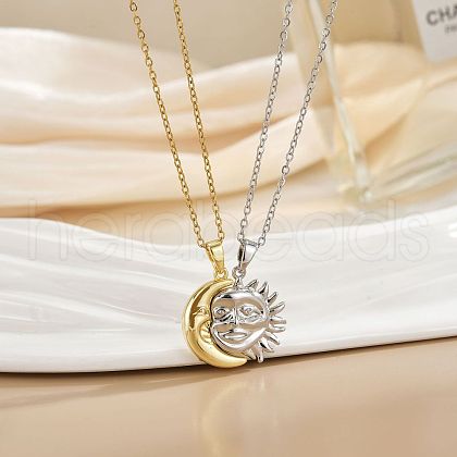 2Pcs Sun & Moon Brass Magnetic Pendant Necklaces for Unisex WG95FFA-02-1