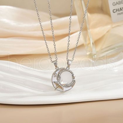 2Pcs Brass Micro Pave Clear Cubic Zirconia Enamel Magnetic Pendant Necklaces with 304 Stainless Steel Cable Chain WG04DA7-08-1