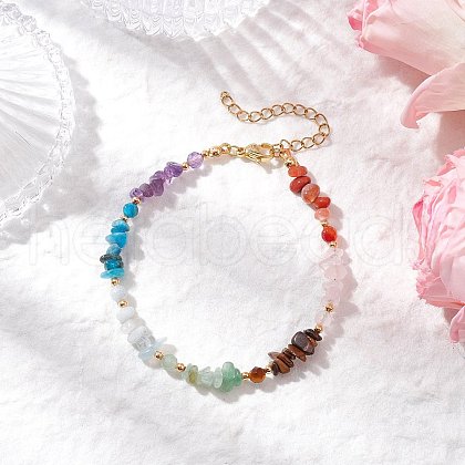 Chakra Natural Rose Quartz & Amethyst & Apatite & Aquamarine & Green Aventurine & Tiger Eye & Carnelian Chip Beaded Bracelets for Women BJEW-JB11741-02-1