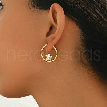 Geometric Retro Casual Stainless Steel Rhinestone Hoop Earrings for Women LU7755-2-1
