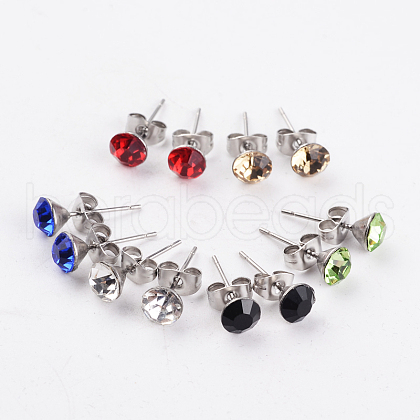 304 Stainless Steel Grade A Rhinestone Ear Studs EJEW-JE02024-1