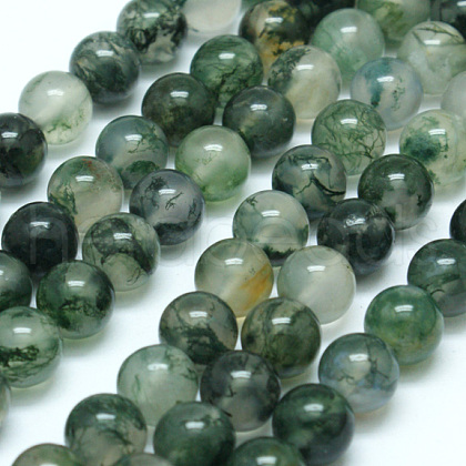 Natural Moss Agate Beads Strands G-I199-06-4mm-1