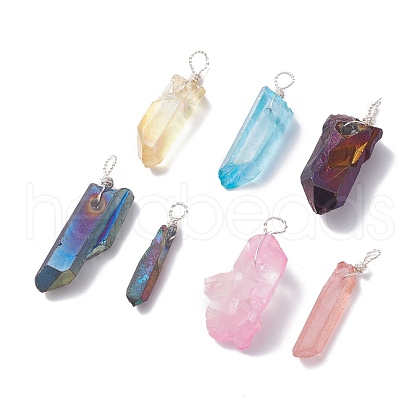 Electroplated Natural Quartz Pendants PALLOY-JF01263-1
