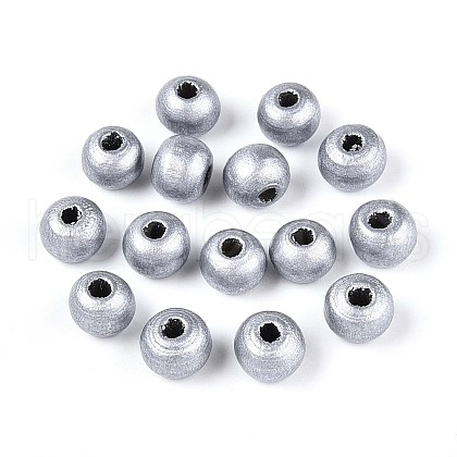 Spray Painted Round Natural Schima Wood Beads WOOD-A018-6mm-02-1
