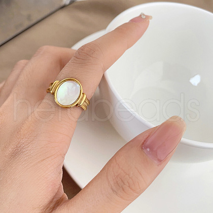 Retro Fashionable 304 Stainless Steel and Shell Finger Rings FS-WG8030D-02-1